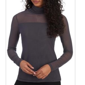 P. LUCA MILANO Gray Mesh Neck Turtleneck Top